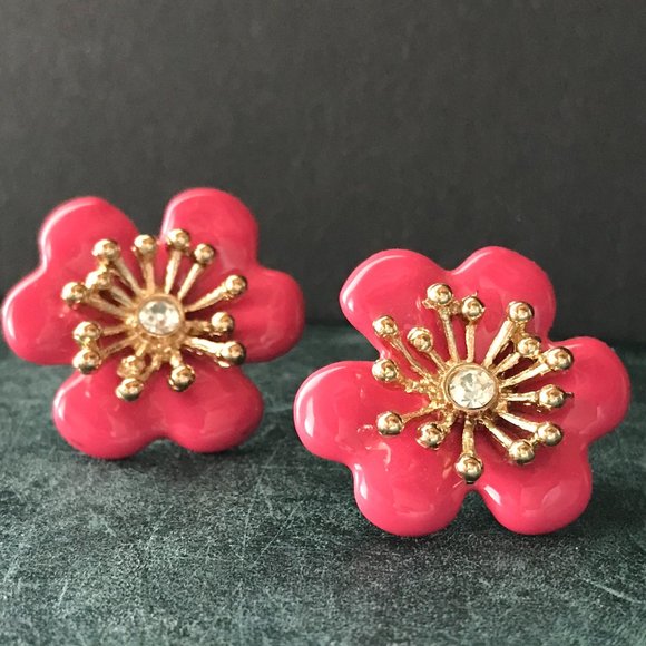 Pink Floral Earrings NOS - New, Never Worn - Picture 1 of 5